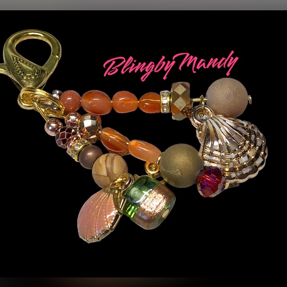 Genuine carnelian and picture jasper -sea/beach keychain/fob/purse bling NWOT - Picture 1 of 6